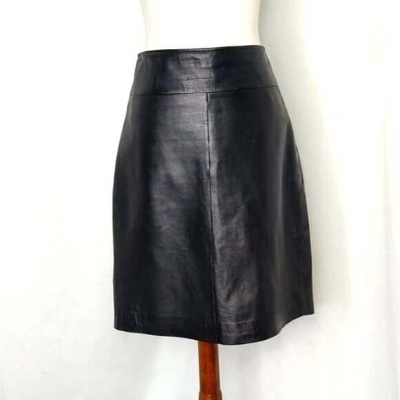 Cache 100% Lambskin Leather Skirt Black 10 Pencil Buttery Soft Luscious - Picture 8 of 8